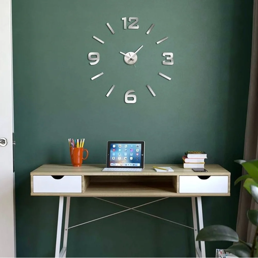 Torre & Tagus Versa DIY Adhesive large silver tone black Wall Clock